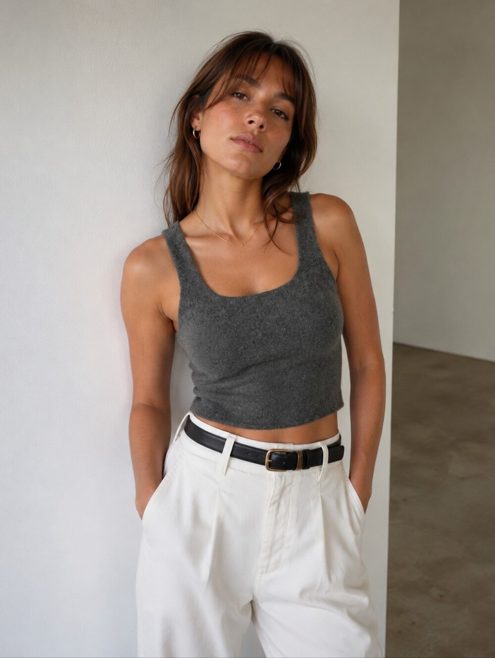 NWT Everlane Cozy Stretch Wool Blend Cropped Tank Heathered Charcoal